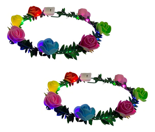 20 Diadema Corona Flores Luz Led Verde Fiesta Reina