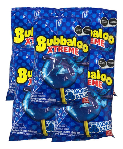 100 Paletas Bubbaloo Xtreme Chicle Mora Azul