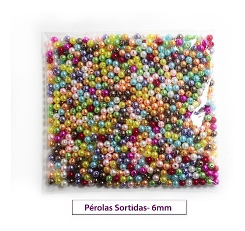 Perola Abs Inteira 6mm C/furo 1.000 Unidades Colorida