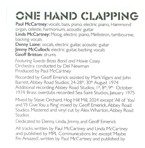 Paul Mccartney & Wings 2cd One Hand Clapping 2024 Europa New Remasterizado