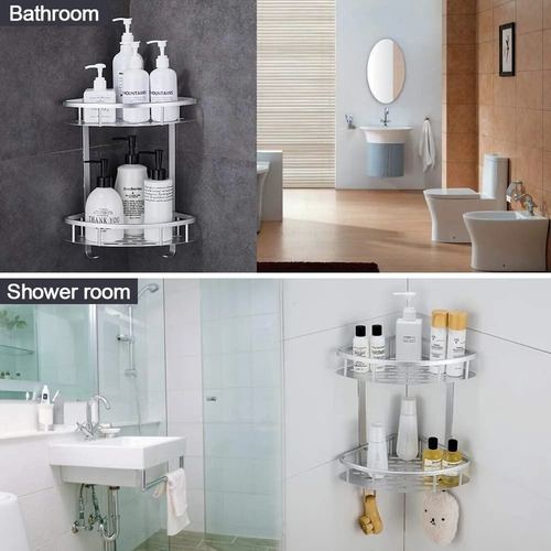 Imagen 5 de 7 de Repisa Mural Esquinero Baño Ducha Aluminio Inox 2 Niveles