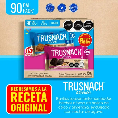 Barritas Trusnack Sabor Cocoa Y Vainilla 15 Pzas 30 G C/u