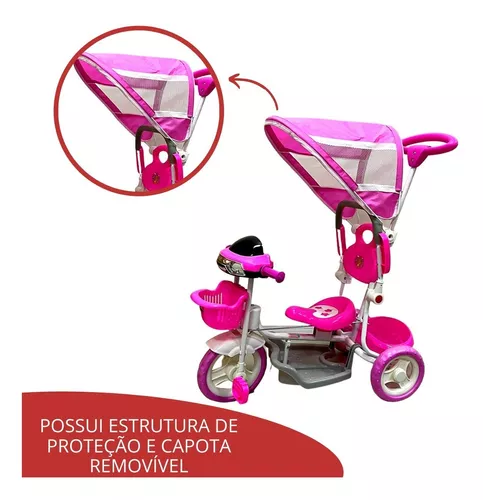 Triciclo Motoca Infantil Passeio com Empurrador Pedal Capota - Sua