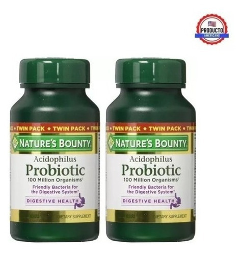 Nature's Bounty Acidophilus Probiotic 200 tabletas Paquete de 2 x 100 100 millones de cultivos activos de Lactobacillus acidophilus sin gluten ni OMG sin sabores ni edulcorantes artificiales