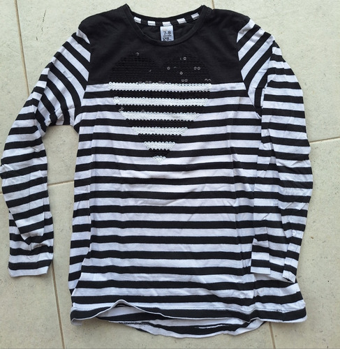 Remera Manga Larga Zara Rayada Blanco Y Negro 7-8 Años