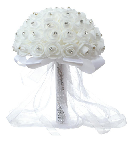 Ramo De Novia Blanco Artificial De Cristal Rosa