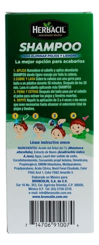 Shampoo Herbacil Piojos-liendres Frasco De 120 Ml