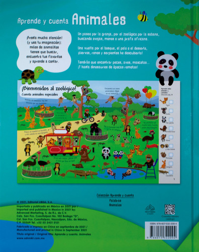 Aprende y Cuenta: Animales, de MANERU, MARIA. Editorial Silver Dolphin (en español), tapa dura en español, 2021