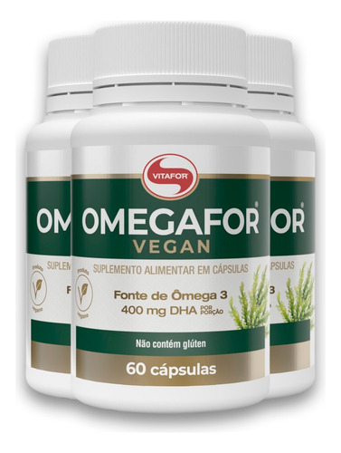 Kit 3 Omegafor Vegan Vitafor 60 Cápsulas. Sabor Sem Sabor