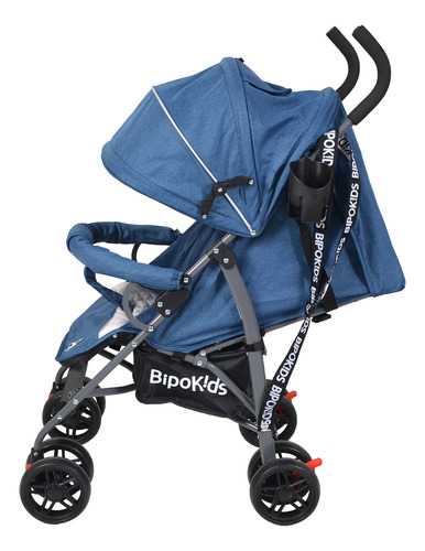 Coche Paragüita Reforzado Bebe Paseo Carrito Bipokids Azul Gris