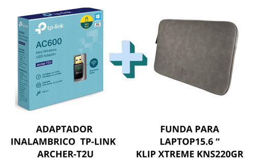 Combo Funda Laptop 15.6  Gris + Adaptador Tp-link Archer-t2u