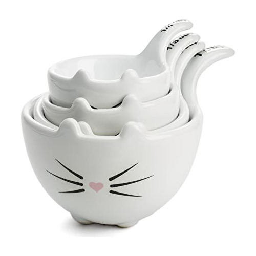 Juego De Tazas Medidoras Forma De Gato De Cerámica Bla...