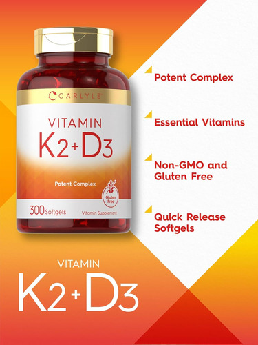 Vitamina K2 Con D3 10,000 Ui Carlyle 300 Softgels Eeuu