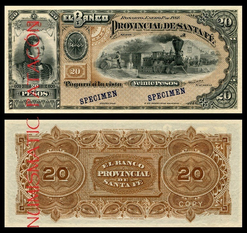 Billete 20 Pesos Moneda Nacional 1882 Santa Fe - Copia 830as