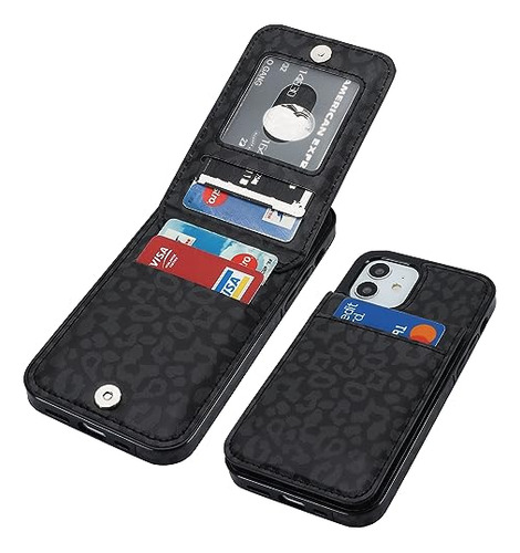 Funda Cartera Para iPhone 12 And iPhone 12 Pro Negro Leopard