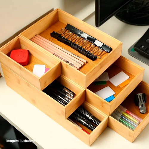 Imagem 2 de 5 de Organizador Para Gavetas De Bambu 15x7x5 Cm Yoi Empilhavel