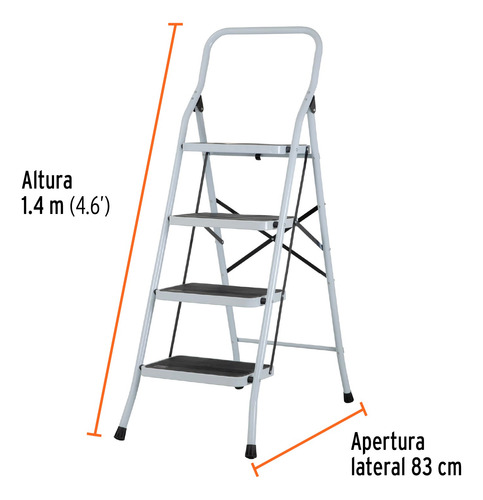 Escalera Turbular Plegable 150 Kilos 4 Peldaños Color Blanco