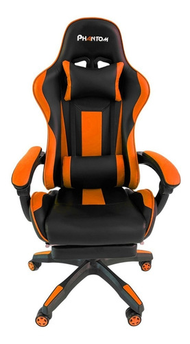 Silla de escritorio Multilaser Phantom PHANTOM gamer ergonómica  negra y naranja con tapizado de cuero sintético