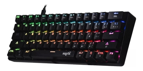 Imagen 2 de 3 de Teclado gamer Nisuta NSKBGZ61 QWERTY Outemu Brown español España color negro con luz RGB