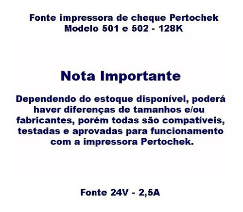 Fonte Impressora Pertochek 24v, Original, Usada, Garantia 1a (Usado)