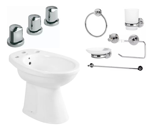 Juego Bidet Roca Capea + Grifería Peirano + Accesorios Baño