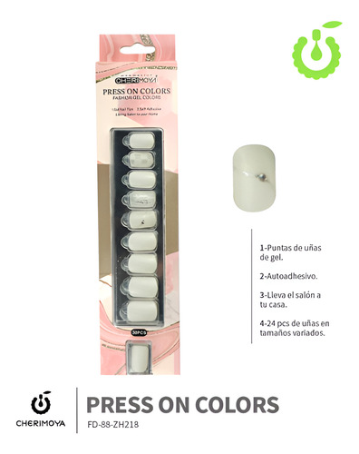 Press On Tips Autoadhesivo Cuadradas Cherimoya 30u Zh218 Zh218
