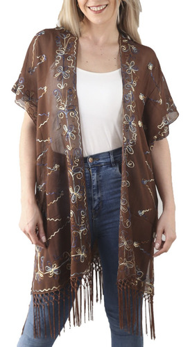 Kimono Mujer Bordado Saco Suelto Chaleco Largo Spiga 31 #k89