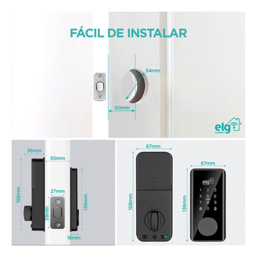 Fechadura ELG Digital Embutir Aplicativo Inteligente Wifi