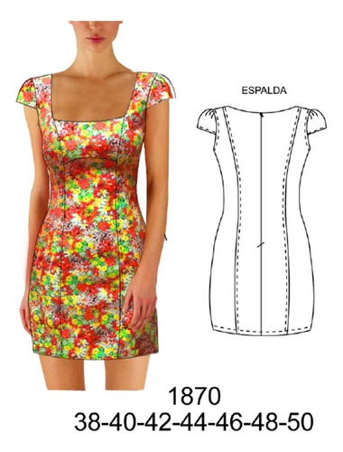 1870 - Molde De Vestido 1/2 Manga Entallado Largo 85 Cms