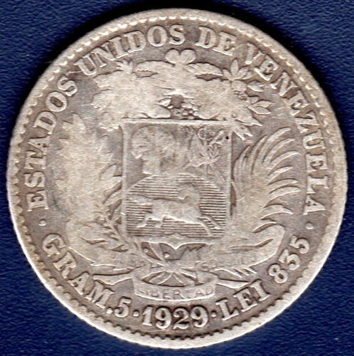 Moneda De Plata De 1 Bolívar Del Año 1929