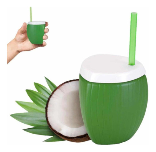 Kit 30 Copo Formato Coco Verde 600ml Com Canudo Festa