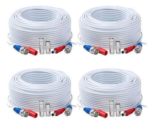 4 Pack 100 Pies Cable De Video Y Alimentación Bnc Cabl...