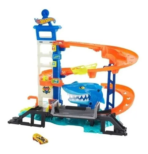 Pista de carreras hot wheels playa tiburón con 18 vehículos new arrivals