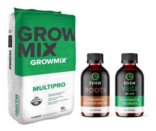 Sustrato Growmix Multipro 80lts Con Eden Roots Vege 500 Cc