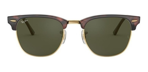 Imagen 2 de 3 de Anteojos de sol Ray-Ban Clubmaster Classic Standard con marco de acetato color polished tortoise, lente green de cristal clásica, varilla polished tortoise de acetato - RB3016