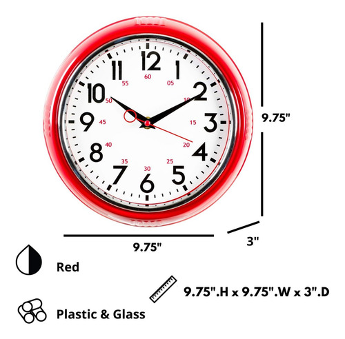 Kiera Grace Retro Wall-clocks, Red, 4 Piezas