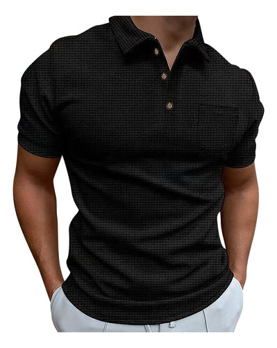 Jersey Casual Liso Con Botones A La Moda Para Hombre, Talla