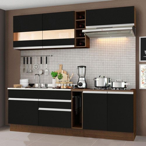 Cozinha Completa Madesa Parma C Armário Balcão S Tamp Pia Rp Cor Rustic/Preto