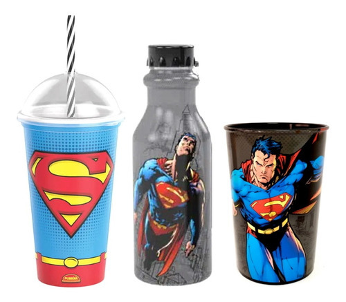 Kit Superman Garrafa Copo 320ml E Copo Shake - Publicar