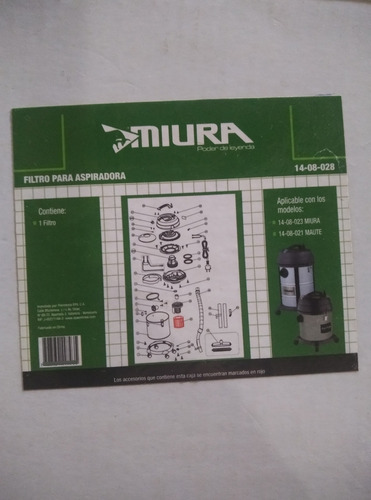 Filtro Para Aspiradora Marca Miura