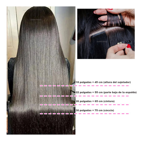40 Pzs Extensiones De Cabello Con Base Pu Humano Real 45cm Pu-2x-castaño Muy Oscuro