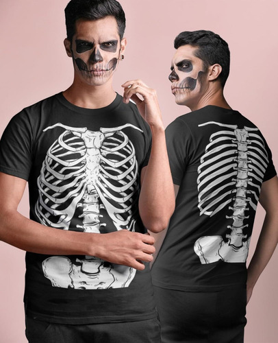 Esqueleto Camisa Para Hombre De Impresión Frontal De La Espalda De La Jaula De Costillas Xray Traje Adulto Divertido Camisas De Halloween Para Los