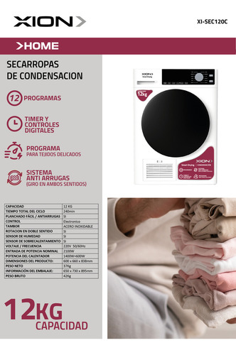 Secarropas 12 Kg Xion Secadora De Ropa Condensación Albion
