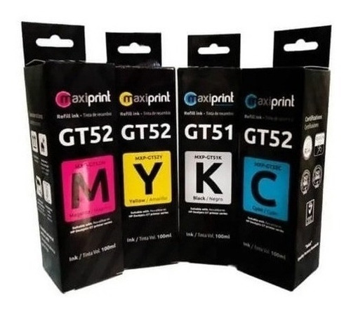 Kit Combo 4 Tintas Hp Gt51 Y Gt52 Colores  Hp Ink 315/ 415/ 