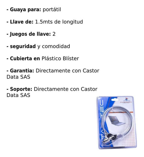 Imagen 4 de 6 de Guaya Para Portatil Star Tec St-kl-02k Con Llave 1.5mts
