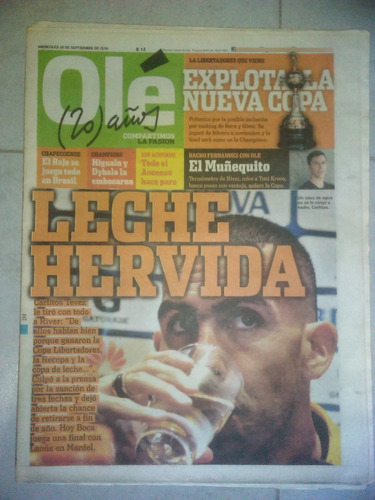 Diario Ole 28 Septiembre 2016 Tevez Nacho Fernandez