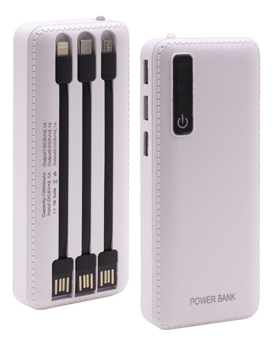 Power Bank 13000mah Blanco Con 3 Cables