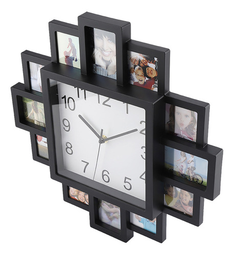 Reloj De Pared De Plástico 2 En 1 Con Marco De Fotos Negro P