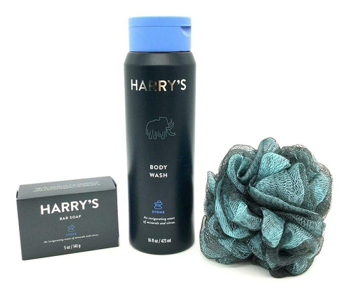 Harrys 3 En 1 Stone Combo Body Wash Gel Bar Jabón Loofah Set