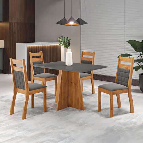 Mesa De Jantar 4 Lugares Sauvignon Mel/cinza/grafite - Viero Pés Cinza